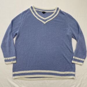 Talbots Linen Sweater Blue V Neck Knit Lightweight Academia Preppy Womens 2X